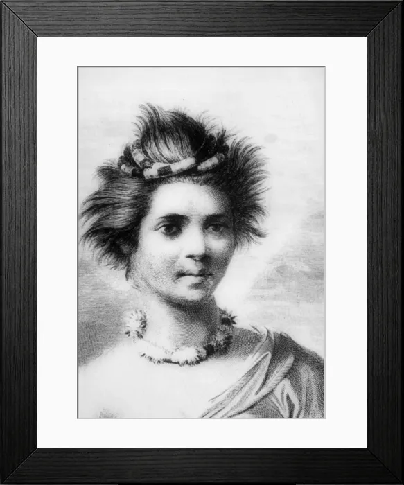 Framed Print : Hawaiian woman wearing a feather leis, 18th century. Artist: John Webber Framed Print : Hawaiian woman wearing a feather leis, 18th century. Artist: John Webber