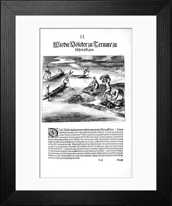 Framed Print : Fishing with Indians, 1606. Artist: Theodore de Bry Framed Print : Fishing with Indians, 1606. Artist: Theodore de Bry