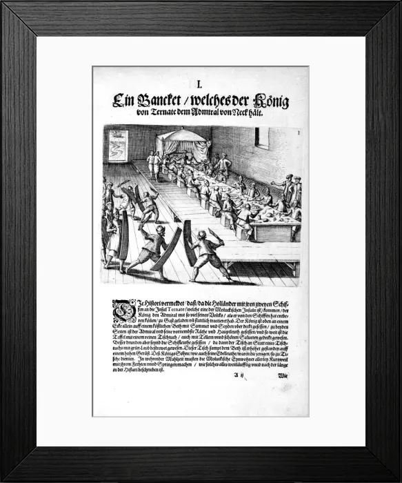 Framed Print : Banquet with the King, 1606. Artist: Theodore de Bry Framed Print : Banquet with the King, 1606. Artist: Theodore de Bry
