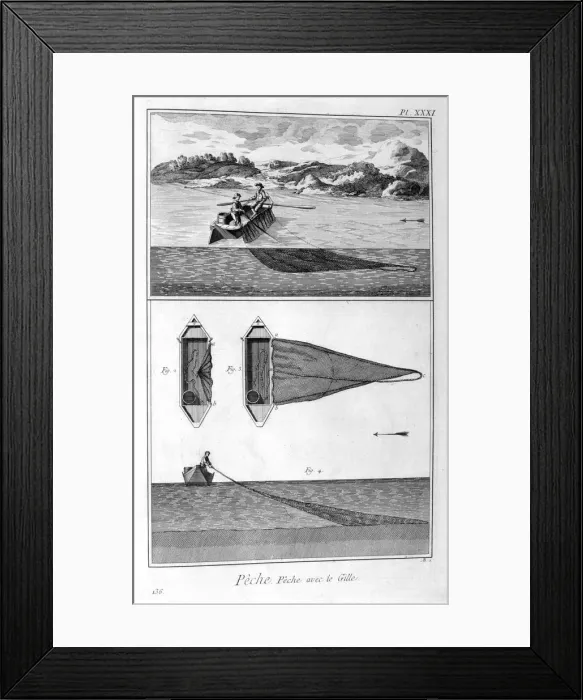Framed Print : Fishing, gillnetting, 1751-1777 Framed Print : Fishing, gillnetting, 1751-1777