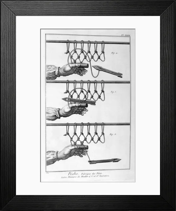 Framed Print : Making a fishing net, 1751-1777 Framed Print : Making a fishing net, 1751-1777