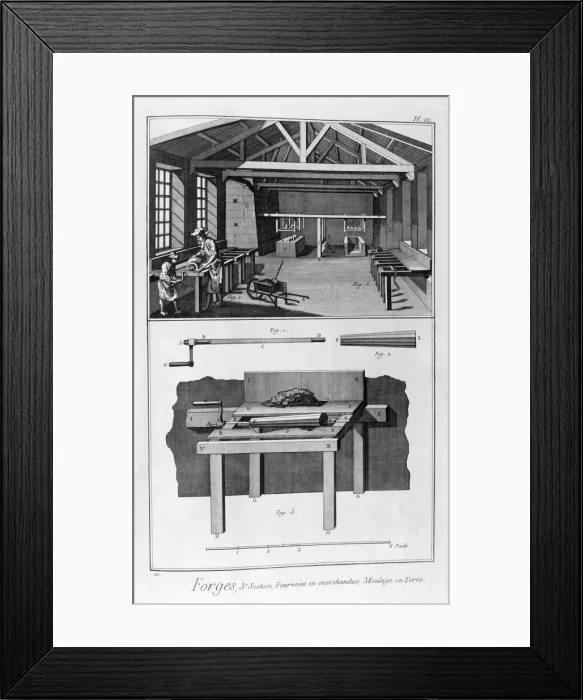 Framed Print : Forging mill, furnace, ground moulding, 1751-1777 Framed Print : Forging mill, furnace, ground moulding, 1751-1777