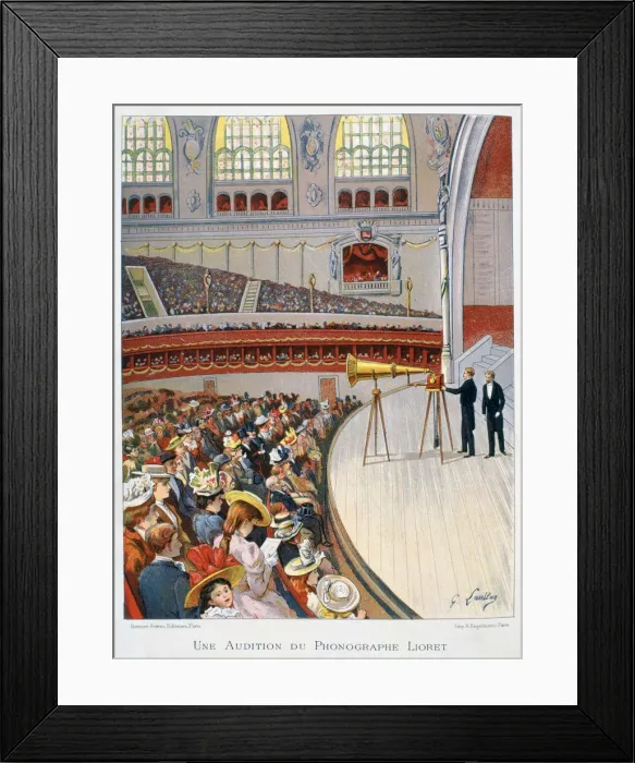 Framed Print : Phonograph, or gramophone display, 19th century. Artist: Gustave Francois Lasellaz Framed Print : Phonograph, or gramophone display, 19th century. Artist: Gustave Francois Lasellaz