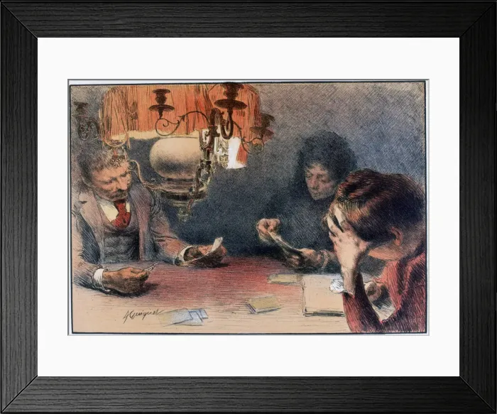Framed Print : A Game of Cards, c1899. Artist: Francois Joseph Guiguet Framed Print : A Game of Cards, c1899. Artist: Francois Joseph Guiguet