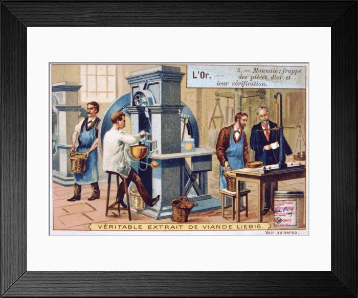 Framed Print : Currency, minting and cheking the gold coins, c1900 Framed Print : Currency, minting and cheking the gold coins, c1900
