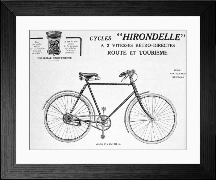 Framed Print : Hirondelle Saint Etienne, Bicycle Tourism Advertisement, 20th century Framed Print : Hirondelle Saint Etienne, Bicycle Tourism Advertisement, 20th century