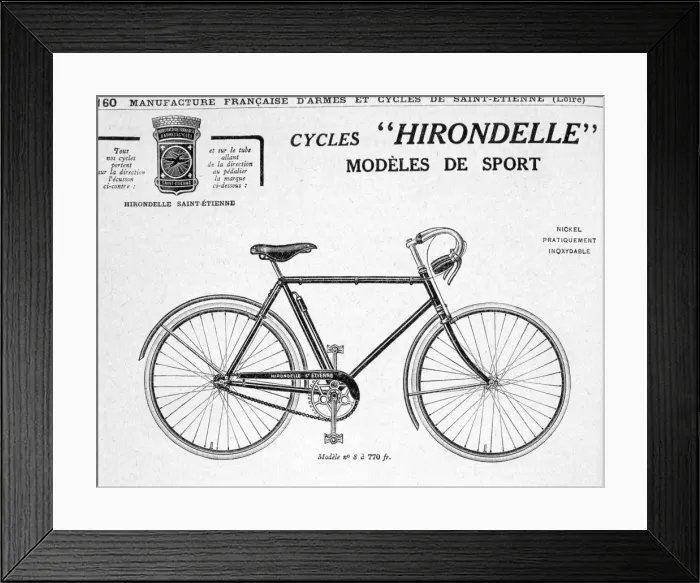 Framed Print : Hirondelle Saint Etienne, Bicycle Tourism Advertisement, 20th century Framed Print : Hirondelle Saint Etienne, Bicycle Tourism Advertisement, 20th century