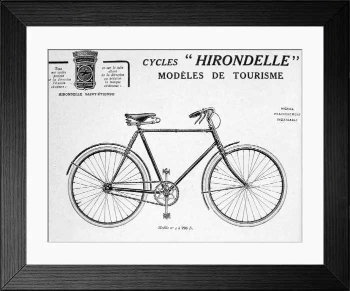 Framed Print : Hirondelle Saint Etienne Bicycle Tourism Advertisement, 20th century Framed Print : Hirondelle Saint Etienne Bicycle Tourism Advertisement, 20th century