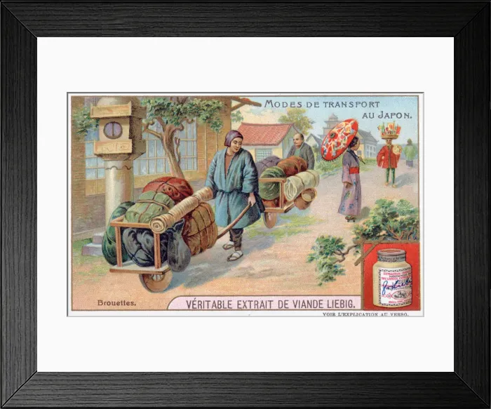 Framed Print : Modes of transport in Japan, wheelbarrow, 19th century Framed Print : Modes of transport in Japan, wheelbarrow, 19th century