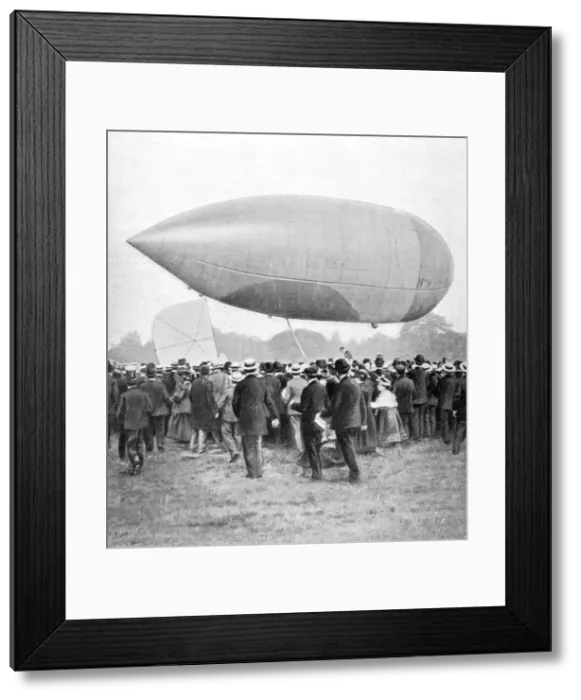 Framed Print : Alberto Santos-Dumont landing his airship number 9 in Longchamp, Paris, 1903 Framed Print : Alberto Santos-Dumont landing his airship number 9 in Longchamp, Paris, 1903