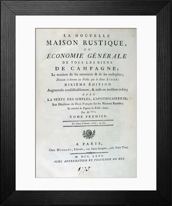 Framed Print : Title page to La Nouvelle Maison Rustique, ou Economie Generale, 1775 Framed Print : Title page to La Nouvelle Maison Rustique, ou Economie Generale, 1775