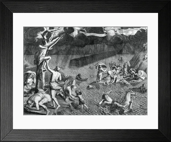 Framed Print : Scene of the Deluge, 1675. Artist: Athanasius Kircher Framed Print : Scene of the Deluge, 1675. Artist: Athanasius Kircher