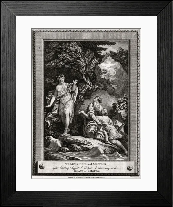 Framed Print : Telemachus and Mentor, after having suffered a shipwreck, arrive at the Island of Calypso, 1774. Artist: Charles Grignion Framed Print : Telemachus and Mentor, after having suffered a shipwreck, arrive at the Island of Calypso, 1774. Artist: Charles Grignion