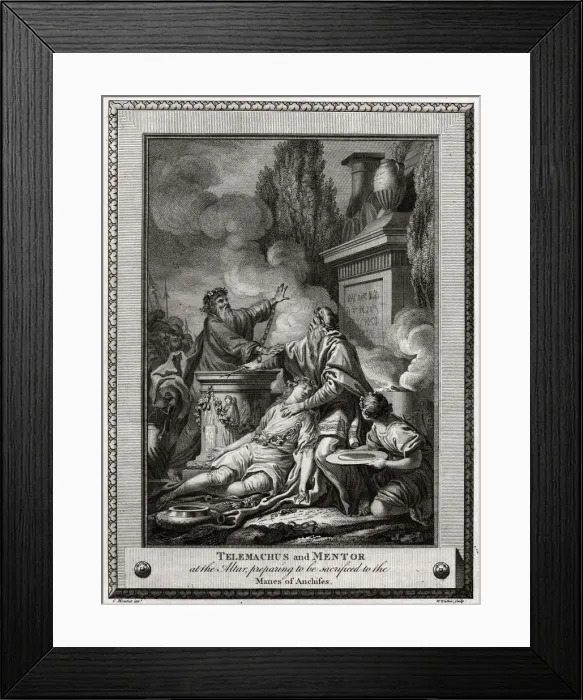 Framed Print : Telemachus and Mentor at the altar, preparing to be sacrificed to the Manes of Anchises, 1774. Artist: W Walker Framed Print : Telemachus and Mentor at the altar, preparing to be sacrificed to the Manes of Anchises, 1774. Artist: W Walker