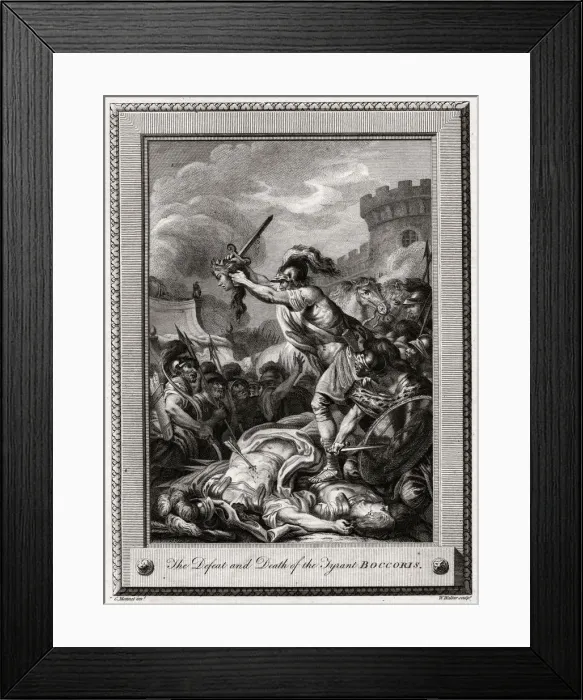 Framed Print : The Defeat and Death of the Tyrant Boccoris, 1774. Artist: W Walker Framed Print : The Defeat and Death of the Tyrant Boccoris, 1774. Artist: W Walker