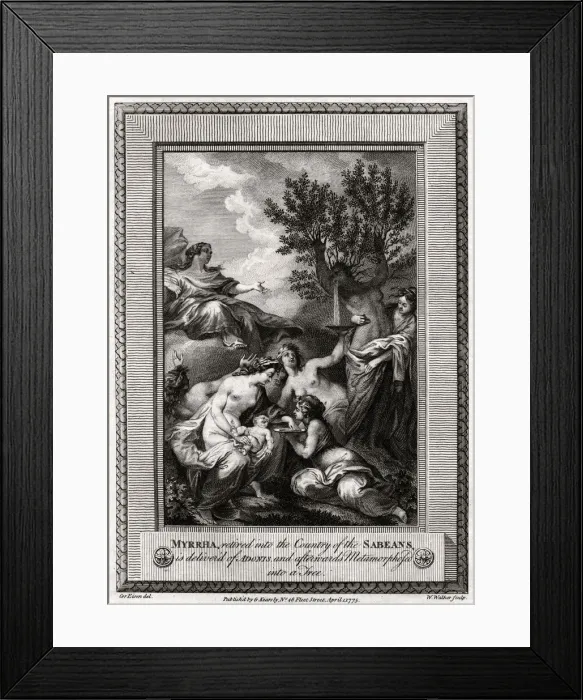 Framed Print : Myrrha, retired into the Country of the Sabeans, is delivered of Adonis... 1775. Artist: W Walker Framed Print : Myrrha, retired into the Country of the Sabeans, is delivered of Adonis... 1775. Artist: W Walker