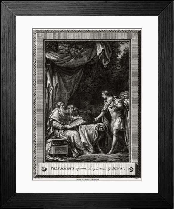 Framed Print : Telemachus explains the questions of Minos, 1776. Artist: W Walker Framed Print : Telemachus explains the questions of Minos, 1776. Artist: W Walker