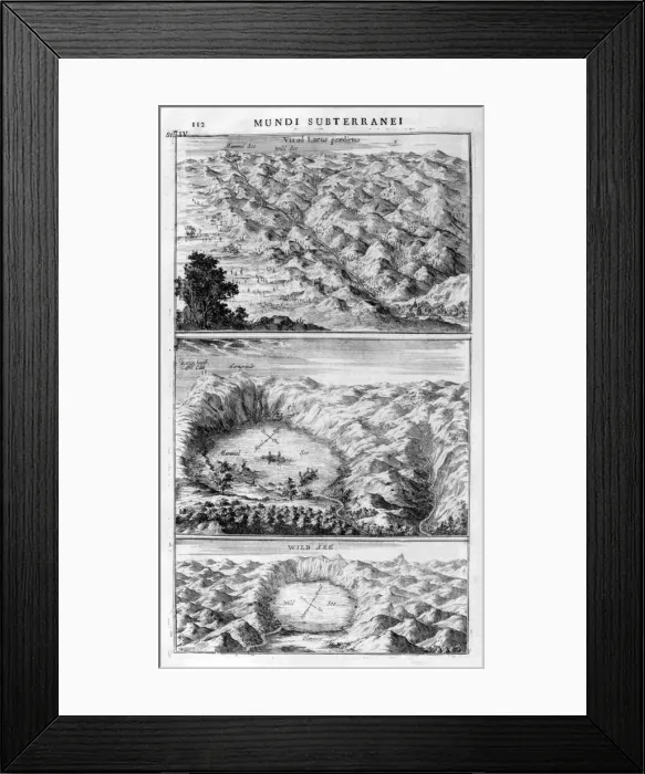 Framed Print : Lake geology, 1678. Artist: Athanasius Kircher Framed Print : Lake geology, 1678. Artist: Athanasius Kircher