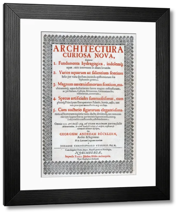 Framed Print : Title page of Architectura Curiosa Nova, 1664. Artist: Georg Andreas Bockler Framed Print : Title page of Architectura Curiosa Nova, 1664. Artist: Georg Andreas Bockler