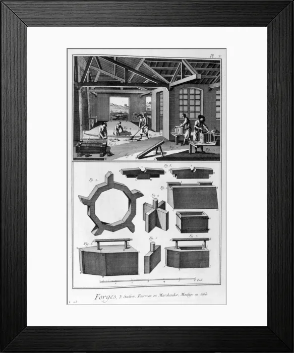 Framed Print : A forge, furnace, cast in sand, 1751-1777. Artist: Denis Diderot Framed Print : A forge, furnace, cast in sand, 1751-1777. Artist: Denis Diderot