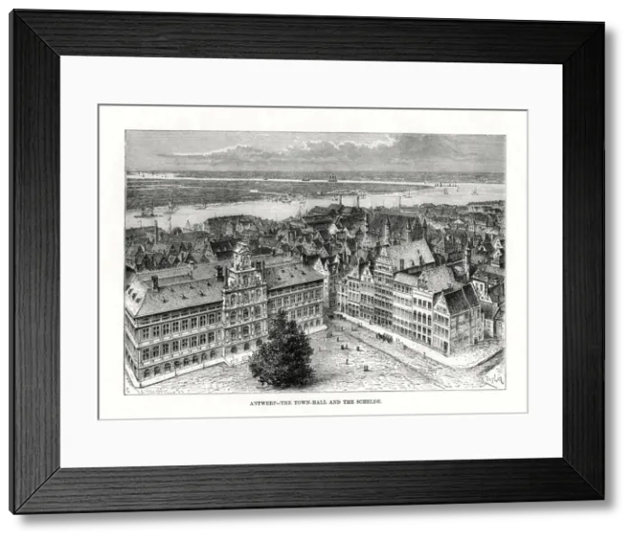 Framed Print : Town Hall and River Schelde, Antwerp, Belgium, 1879. Artist: Taylor Framed Print : Town Hall and River Schelde, Antwerp, Belgium, 1879. Artist: Taylor