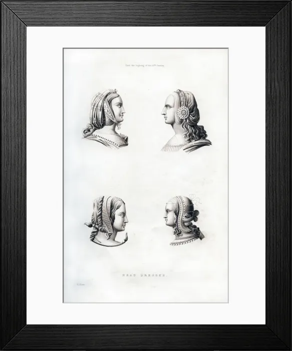 Framed Print : Headdresses, early 16th century, (1843). Artist: Henry Shaw Framed Print : Headdresses, early 16th century, (1843). Artist: Henry Shaw