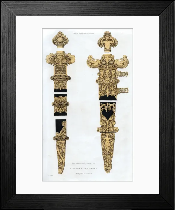 Framed Print : Dagger and sword, early 16th century, (1843). Artist: Henry Shaw Framed Print : Dagger and sword, early 16th century, (1843). Artist: Henry Shaw