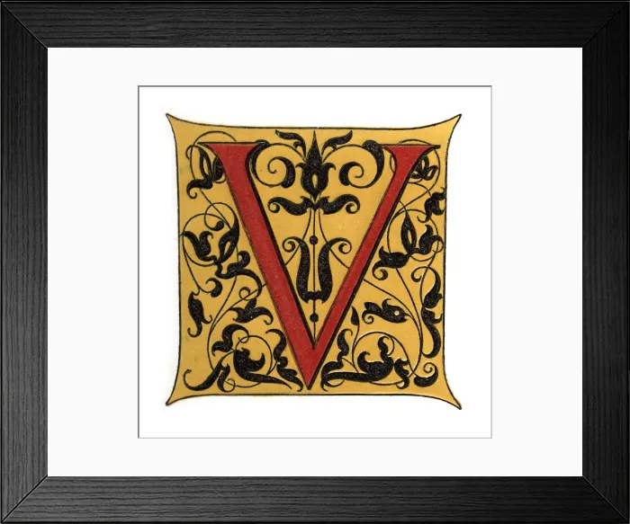 Framed Print : Initial letter V, (1843). Artist: Henry Shaw Framed Print : Initial letter V, (1843). Artist: Henry Shaw