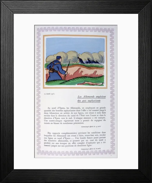 Framed Print : The Germans use chlorine gas, Ypres, 22nd April 1915, (1919). Artist: Andre Helle Framed Print : The Germans use chlorine gas, Ypres, 22nd April 1915, (1919). Artist: Andre Helle