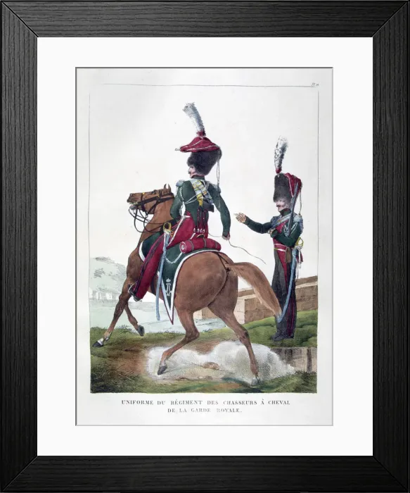 Framed Print : Uniforms of the mounted chasseur regiment of the French royal guard, 1823. Artist: Charles Etienne Pierre Motte Framed Print : Uniforms of the mounted chasseur regiment of the French royal guard, 1823. Artist: Charles Etienne Pierre Motte