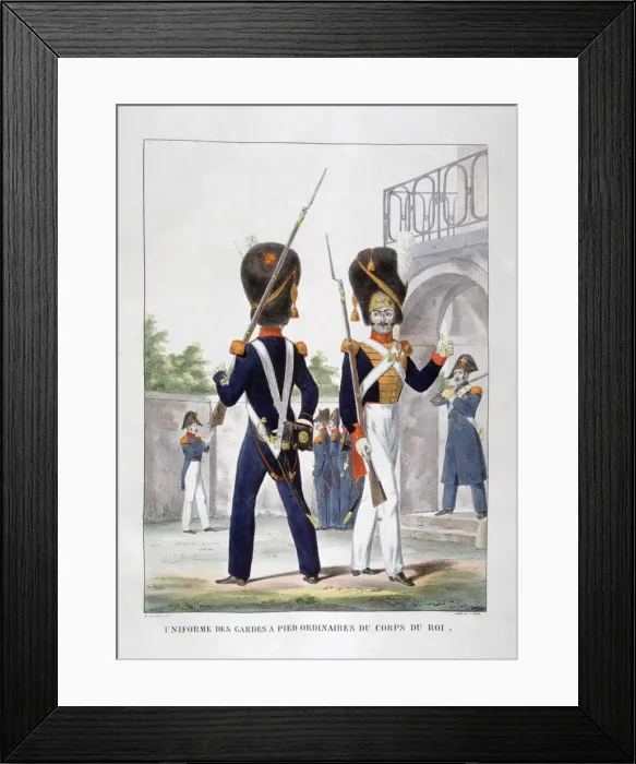 Framed Print : Uniforms of foot soldiers of the French royal corps, 1823. Artist: Charles Etienne Pierre Motte Framed Print : Uniforms of foot soldiers of the French royal corps, 1823. Artist: Charles Etienne Pierre Motte