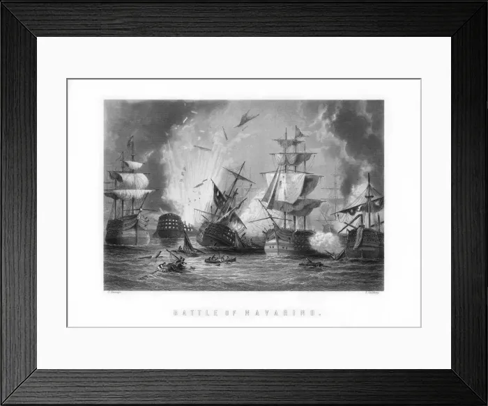Framed Print : The naval Battle of Navarino, 20th October 1827, (1893). Artist: J Godfrey Framed Print : The naval Battle of Navarino, 20th October 1827, (1893). Artist: J Godfrey