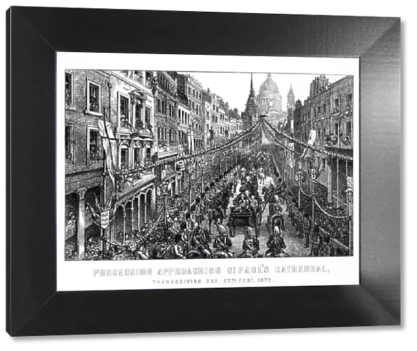 Procession approaching St Pauls Cathedral, Thanksgiving Day, 27 February, 1872, (1899)