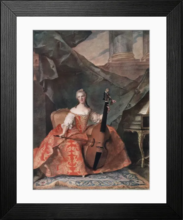Framed Print : Madame Henriette de France in Court Costume Playing a Bass Viol, 1754. Artist: Jean-Marc Nattier Framed Print : Madame Henriette de France in Court Costume Playing a Bass Viol, 1754. Artist: Jean-Marc Nattier
