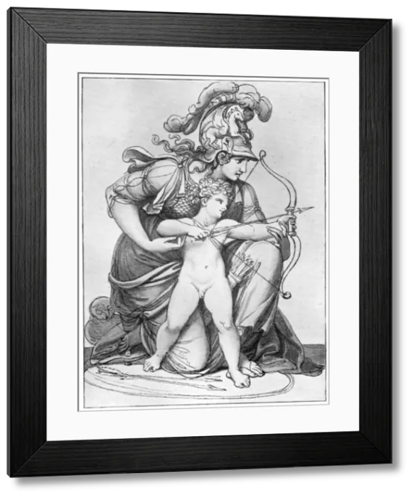 Framed Print : Minerva Directing the Arrow of Cupid, late 18th-early 19th century (1912). Artist: Richard Cosway Framed Print : Minerva Directing the Arrow of Cupid, late 18th-early 19th century (1912). Artist: Richard Cosway