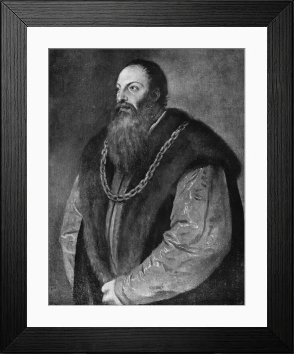 Framed Print : Pietro Aretino, Italian author, playwright, poet and satirist, c1548-1551 (1912). Artist: Titian Framed Print : Pietro Aretino, Italian author, playwright, poet and satirist, c1548-1551 (1912). Artist: Titian
