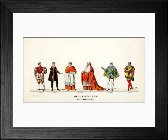 Framed Print : Theatre costume designs for Shakespeares play, Henry VIII, 19th century Framed Print : Theatre costume designs for Shakespeares play, Henry VIII, 19th century