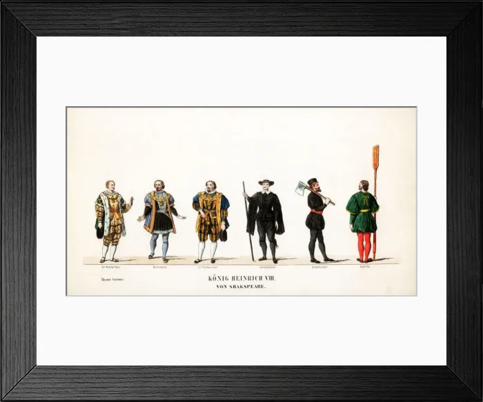 Framed Print : Theatre costume designs for Shakespeares play, Henry VIII, 19th century Framed Print : Theatre costume designs for Shakespeares play, Henry VIII, 19th century