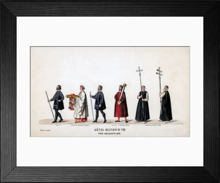 Framed Print : Theatre costume designs for Shakespeares play, Henry VIII, 19th century Framed Print : Theatre costume designs for Shakespeares play, Henry VIII, 19th century