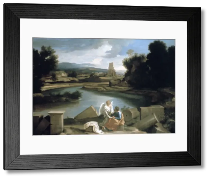 Framed Print : Landscape with St Matthew and the Angel, c1645. Artist: Nicolas Poussin Framed Print : Landscape with St Matthew and the Angel, c1645. Artist: Nicolas Poussin