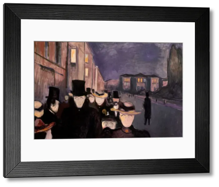 Framed Print : Evening on Karl Johan, 1892. Artist: Edvard Munch Framed Print : Evening on Karl Johan, 1892. Artist: Edvard Munch