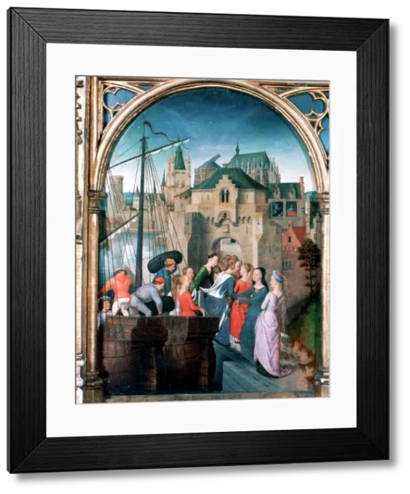Framed Print : St Ursula Shrine, Arrival in Cologne, 1489. Artist: Hans Memling Framed Print : St Ursula Shrine, Arrival in Cologne, 1489. Artist: Hans Memling