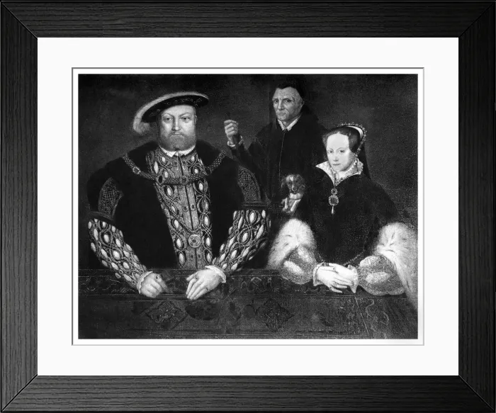 Framed Print : Henry VIII, Princess Mary and William Sommers, 16th century, (1896). Artist: Boussod, Valadon & Co Framed Print : Henry VIII, Princess Mary and William Sommers, 16th century, (1896). Artist: Boussod, Valadon & Co