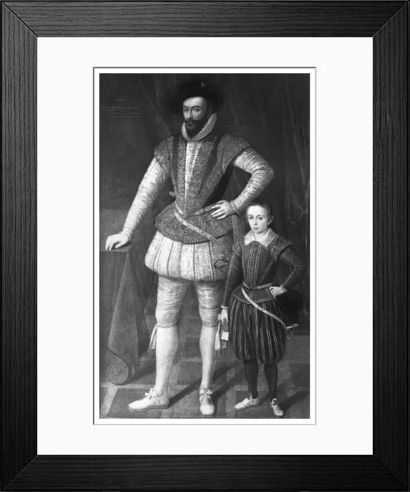 Framed Print : Sir Walter Raleigh and his son, 1602, (1896) Framed Print : Sir Walter Raleigh and his son, 1602, (1896)
