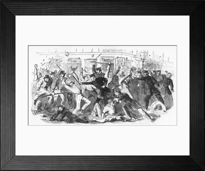 Framed Print : Police Charge Rioters At The Tribune Office, c1860s Framed Print : Police Charge Rioters At The Tribune Office, c1860s