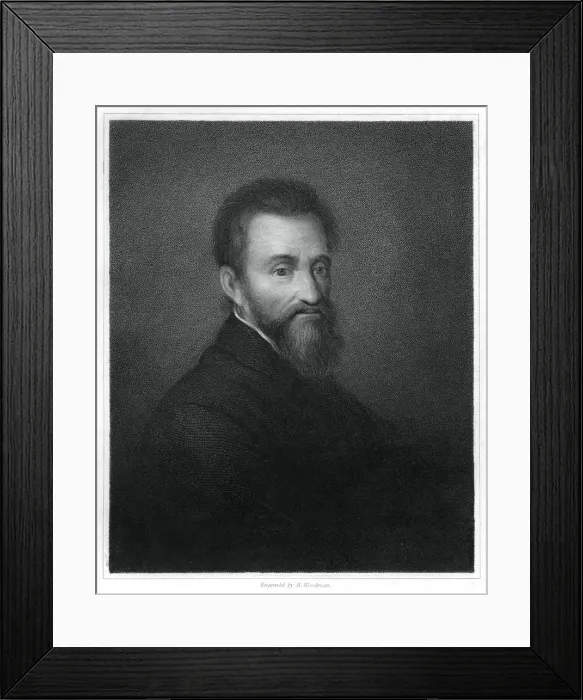 Framed Print : Michelangelo, Italian Renaissance sculptor, painter, architect and poet, (1833). Artist: R Woodman Framed Print : Michelangelo, Italian Renaissance sculptor, painter, architect and poet, (1833). Artist: R Woodman