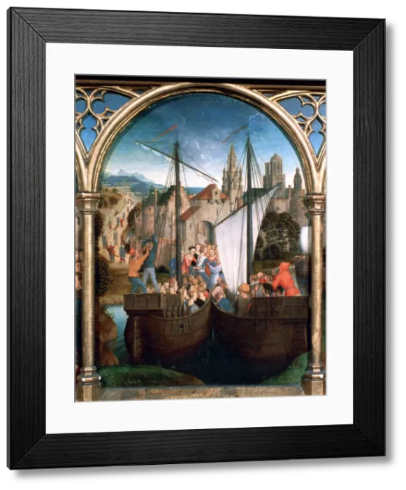 Framed Print : St Ursula Shrine, Arrival in Basle, 1489. Artist: Hans Memling Framed Print : St Ursula Shrine, Arrival in Basle, 1489. Artist: Hans Memling