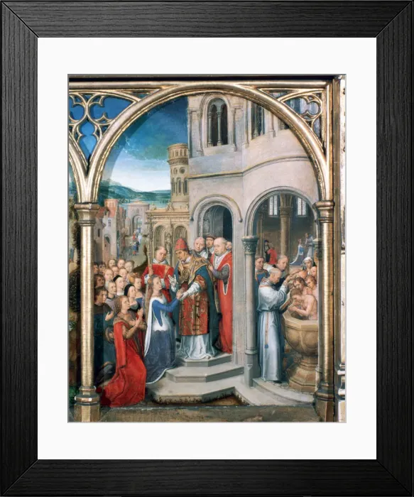 Framed Print : St Ursula Shrine, Arrival in Rome, 1489. Artist: Hans Memling Framed Print : St Ursula Shrine, Arrival in Rome, 1489. Artist: Hans Memling