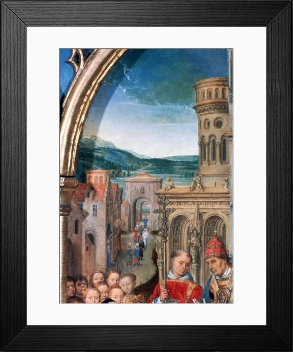Framed Print : St Ursula Shrine, Arrival in Rome, Detail, 1489. Artist: Hans Memling Framed Print : St Ursula Shrine, Arrival in Rome, Detail, 1489. Artist: Hans Memling