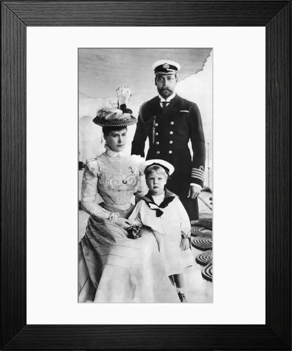 Framed Print : Prince George and his wife Mary with their son Edward, HMS Crescent, late 19th-early 20th century Framed Print : Prince George and his wife Mary with their son Edward, HMS Crescent, late 19th-early 20th century